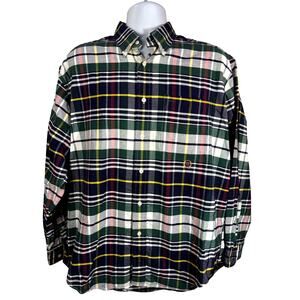 Tommy Hilfiger Green Blue Yellow Madras Plaid Button Down Shirt sz Medium